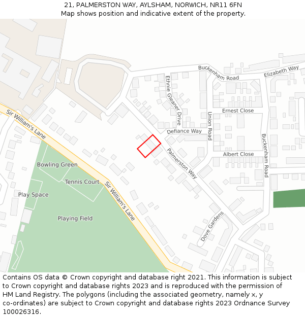 21, PALMERSTON WAY, AYLSHAM, NORWICH, NR11 6FN: Location map and indicative extent of plot