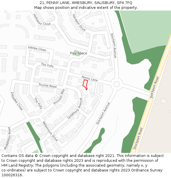 21, PENNY LANE, AMESBURY, SALISBURY, SP4 7FQ: Location map and indicative extent of plot