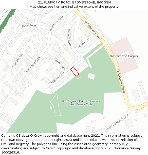 21, PLATFORM ROAD, BROMSGROVE, B60 3SN: Location map and indicative extent of plot