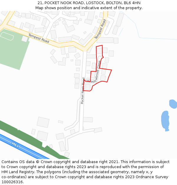 21, POCKET NOOK ROAD, LOSTOCK, BOLTON, BL6 4HN: Location map and indicative extent of plot