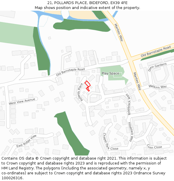 21, POLLARDS PLACE, BIDEFORD, EX39 4FE: Location map and indicative extent of plot