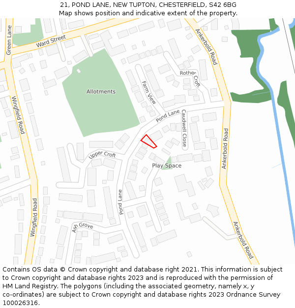 21, POND LANE, NEW TUPTON, CHESTERFIELD, S42 6BG: Location map and indicative extent of plot