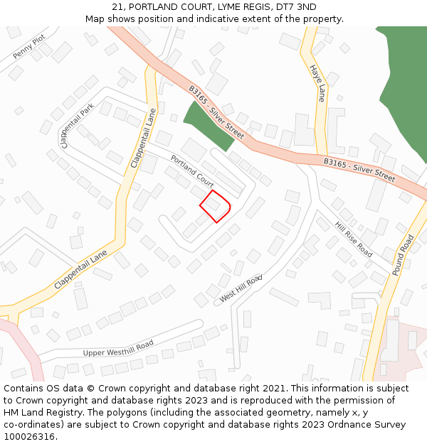 21, PORTLAND COURT, LYME REGIS, DT7 3ND: Location map and indicative extent of plot