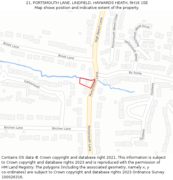 21, PORTSMOUTH LANE, LINDFIELD, HAYWARDS HEATH, RH16 1SE: Location map and indicative extent of plot