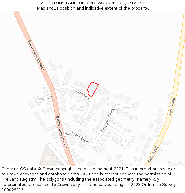 21, POTKINS LANE, ORFORD, WOODBRIDGE, IP12 2SS: Location map and indicative extent of plot