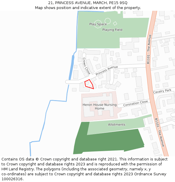 21, PRINCESS AVENUE, MARCH, PE15 9SQ: Location map and indicative extent of plot