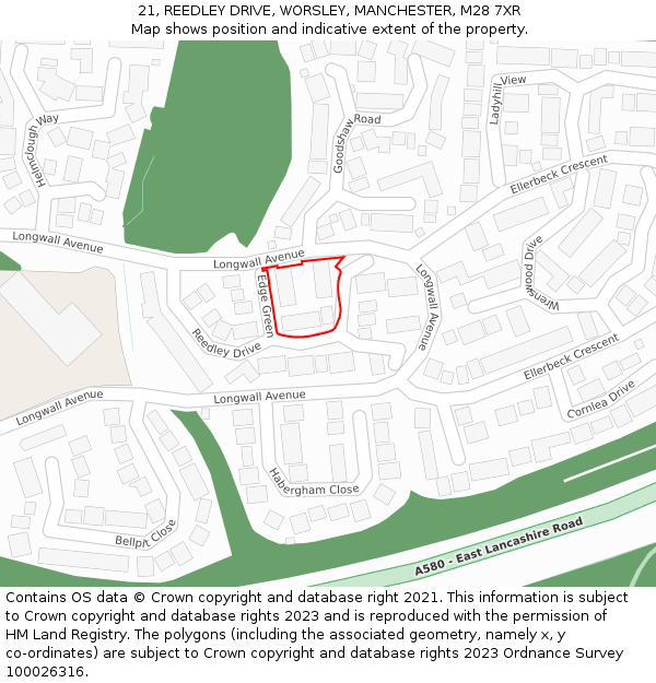 21, REEDLEY DRIVE, WORSLEY, MANCHESTER, M28 7XR: Location map and indicative extent of plot