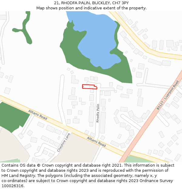 21, RHODFA PALIN, BUCKLEY, CH7 3PY: Location map and indicative extent of plot