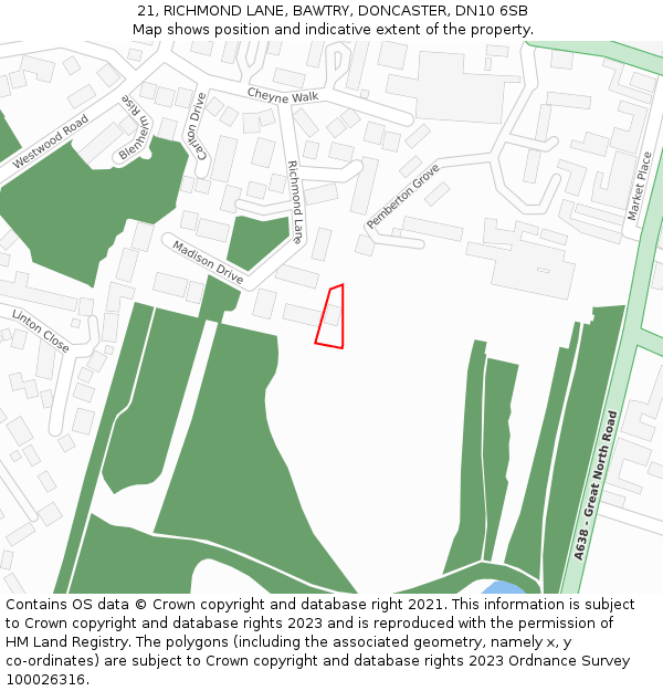 21, RICHMOND LANE, BAWTRY, DONCASTER, DN10 6SB: Location map and indicative extent of plot