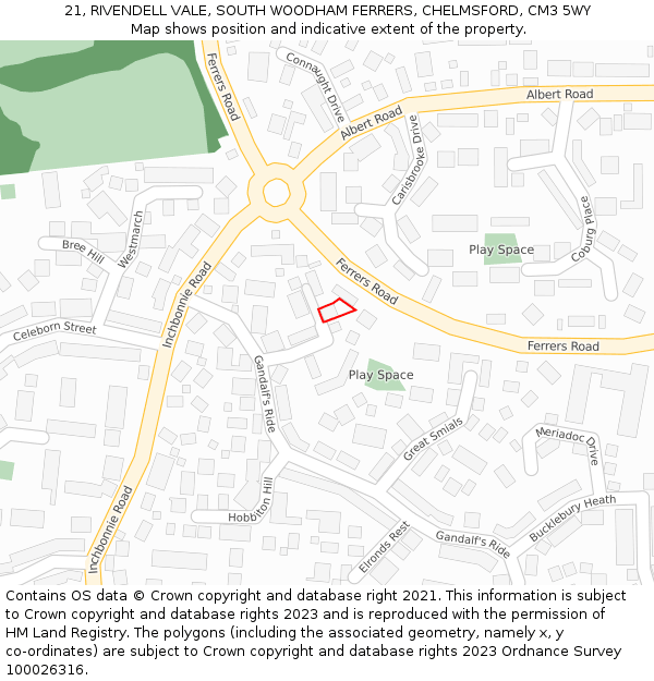 21, RIVENDELL VALE, SOUTH WOODHAM FERRERS, CHELMSFORD, CM3 5WY: Location map and indicative extent of plot