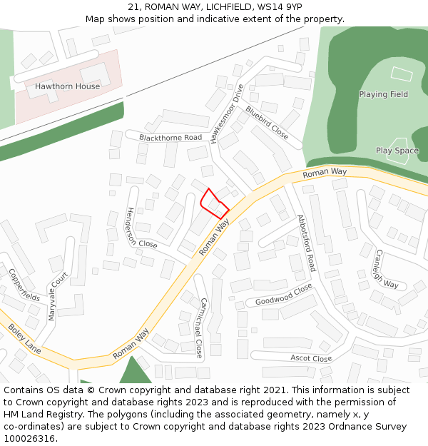 21, ROMAN WAY, LICHFIELD, WS14 9YP: Location map and indicative extent of plot