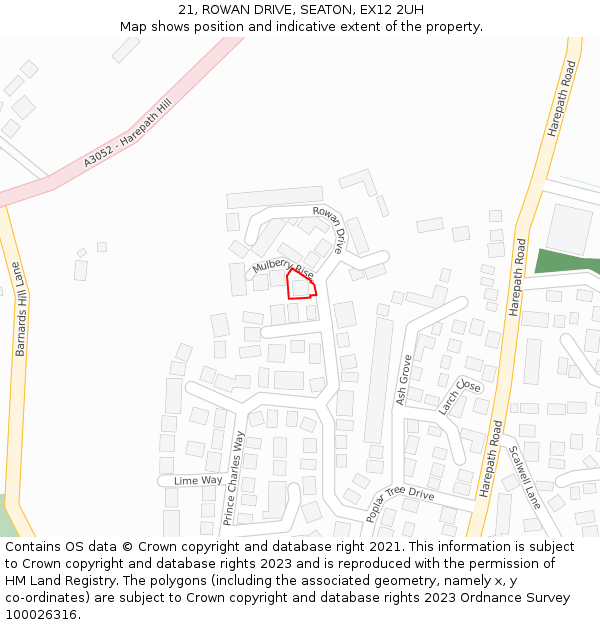 21, ROWAN DRIVE, SEATON, EX12 2UH: Location map and indicative extent of plot