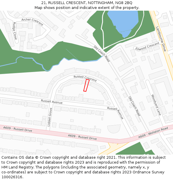 21, RUSSELL CRESCENT, NOTTINGHAM, NG8 2BQ: Location map and indicative extent of plot