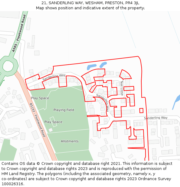 21, SANDERLING WAY, WESHAM, PRESTON, PR4 3JL: Location map and indicative extent of plot