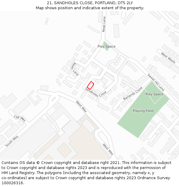 21, SANDHOLES CLOSE, PORTLAND, DT5 2LY: Location map and indicative extent of plot