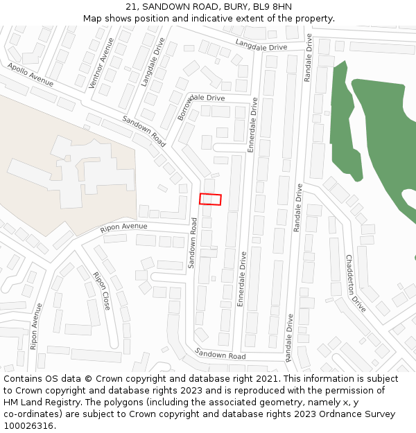 21, SANDOWN ROAD, BURY, BL9 8HN: Location map and indicative extent of plot