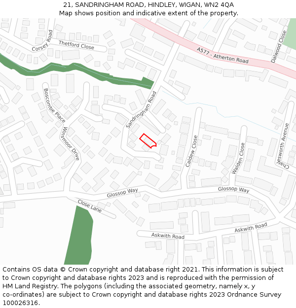 21, SANDRINGHAM ROAD, HINDLEY, WIGAN, WN2 4QA: Location map and indicative extent of plot