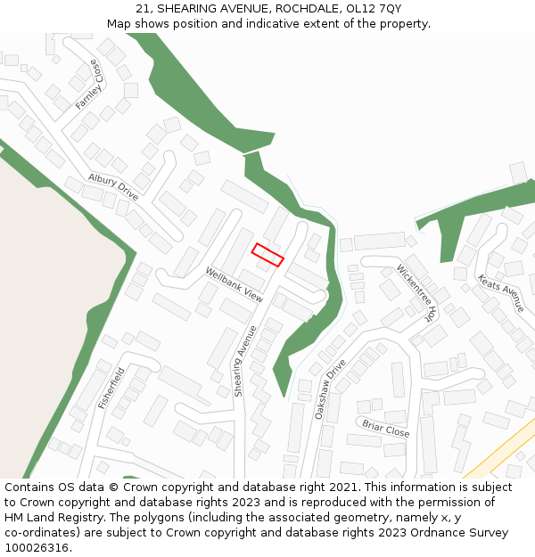 21, SHEARING AVENUE, ROCHDALE, OL12 7QY: Location map and indicative extent of plot