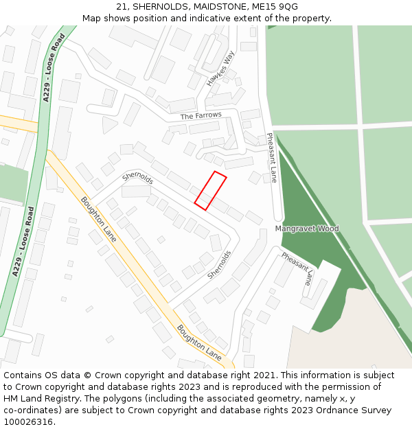 21, SHERNOLDS, MAIDSTONE, ME15 9QG: Location map and indicative extent of plot