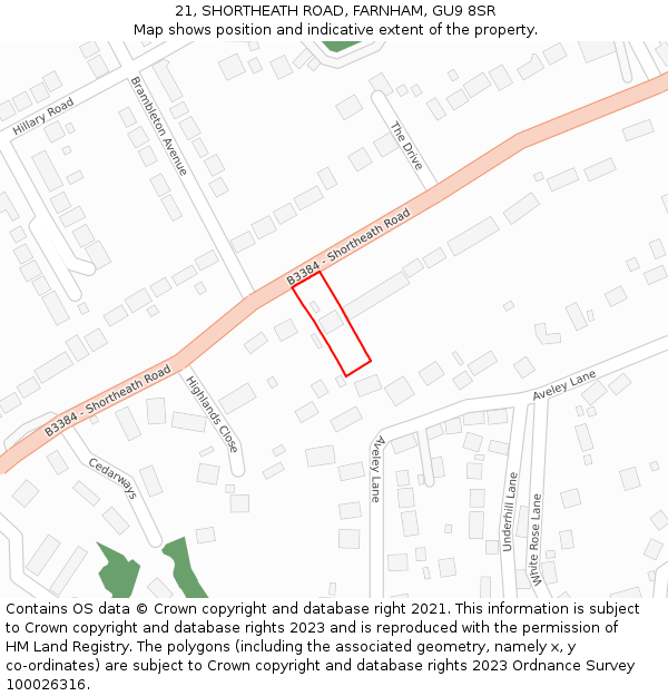 21, SHORTHEATH ROAD, FARNHAM, GU9 8SR: Location map and indicative extent of plot