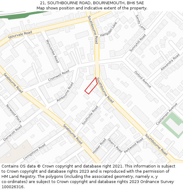 21, SOUTHBOURNE ROAD, BOURNEMOUTH, BH6 5AE: Location map and indicative extent of plot