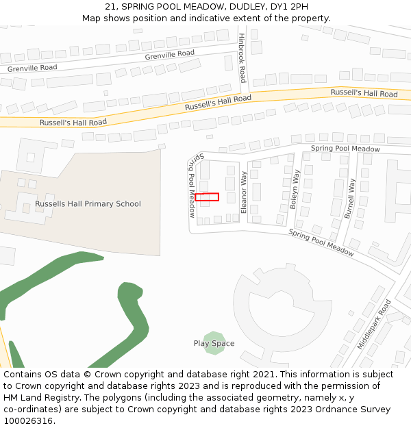 21, SPRING POOL MEADOW, DUDLEY, DY1 2PH: Location map and indicative extent of plot