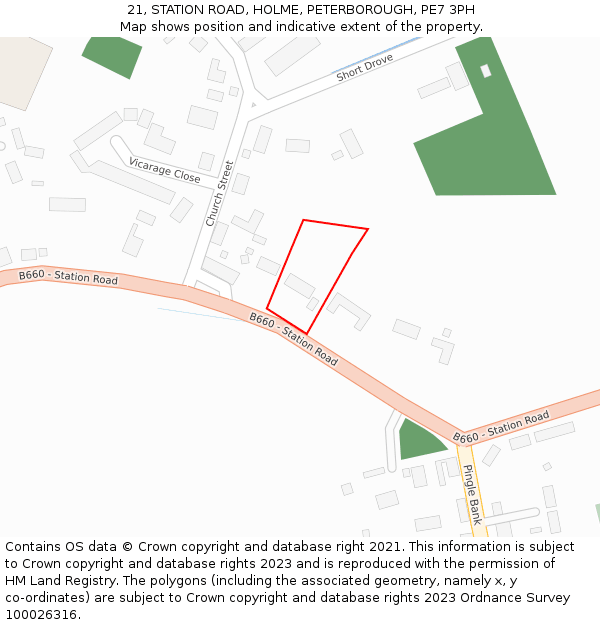 21, STATION ROAD, HOLME, PETERBOROUGH, PE7 3PH: Location map and indicative extent of plot