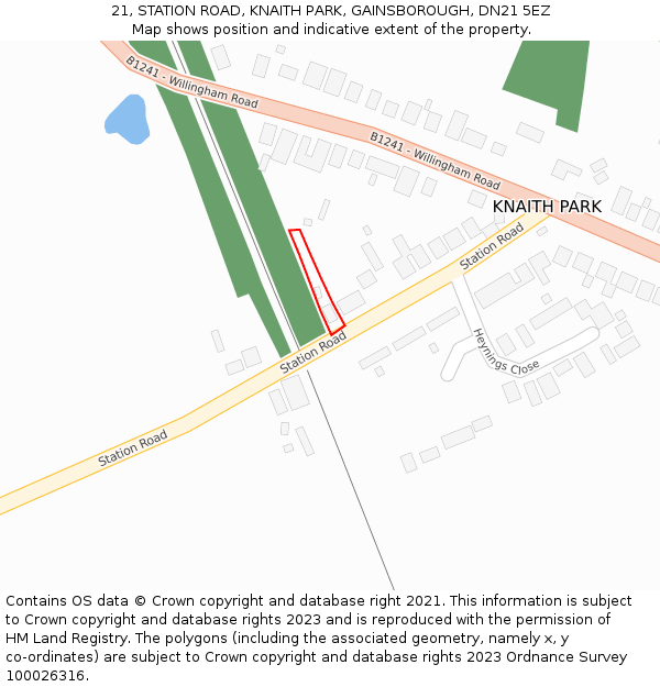 21, STATION ROAD, KNAITH PARK, GAINSBOROUGH, DN21 5EZ: Location map and indicative extent of plot