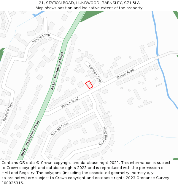 21, STATION ROAD, LUNDWOOD, BARNSLEY, S71 5LA: Location map and indicative extent of plot