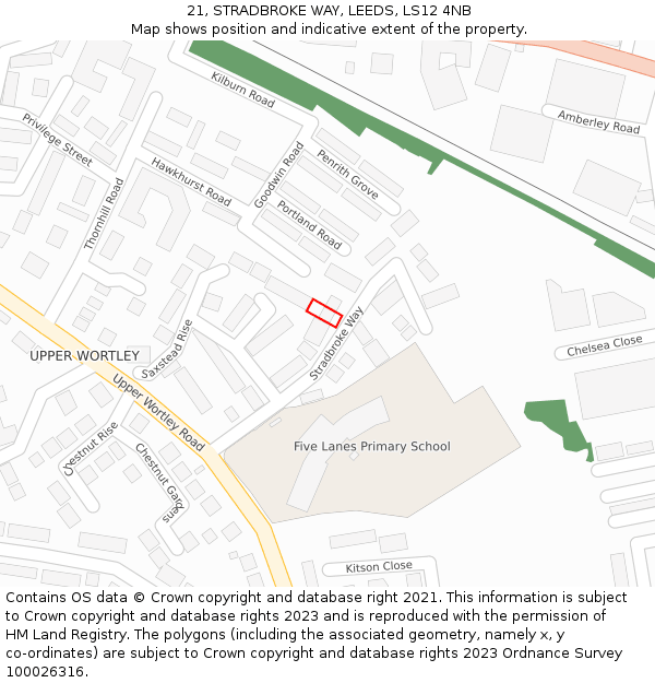 21, STRADBROKE WAY, LEEDS, LS12 4NB: Location map and indicative extent of plot