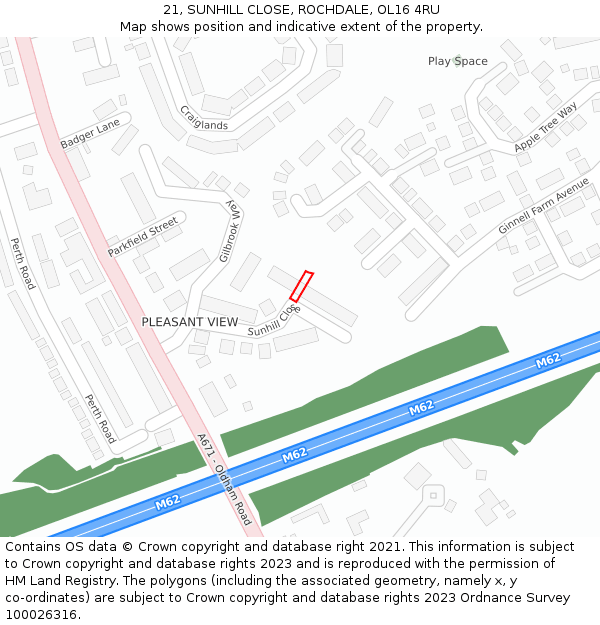 21, SUNHILL CLOSE, ROCHDALE, OL16 4RU: Location map and indicative extent of plot