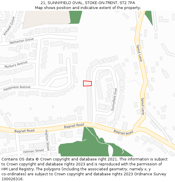 21, SUNNYFIELD OVAL, STOKE-ON-TRENT, ST2 7PA: Location map and indicative extent of plot