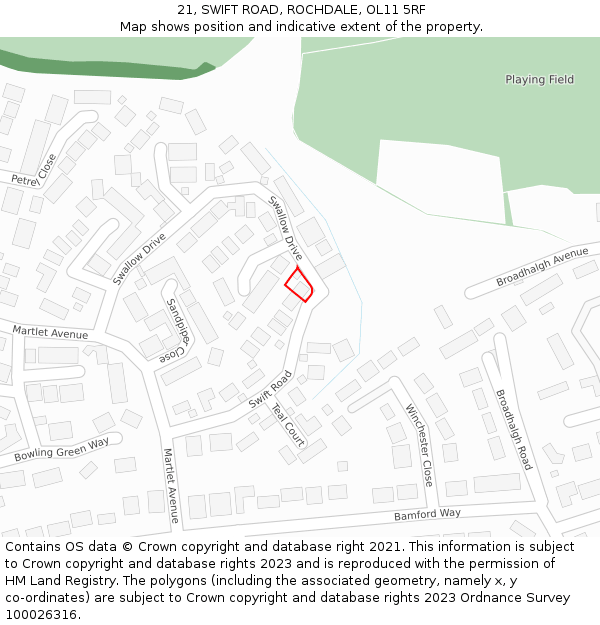 21, SWIFT ROAD, ROCHDALE, OL11 5RF: Location map and indicative extent of plot