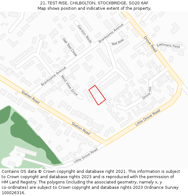 21, TEST RISE, CHILBOLTON, STOCKBRIDGE, SO20 6AF: Location map and indicative extent of plot