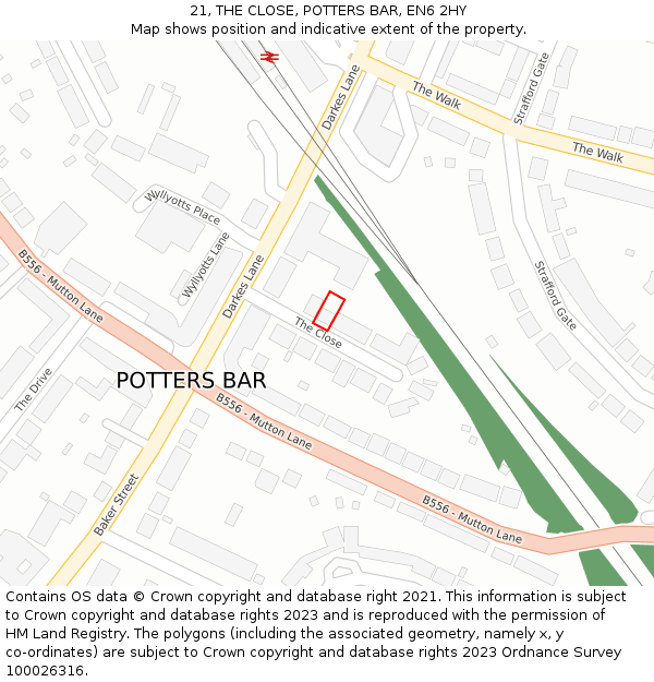 21, THE CLOSE, POTTERS BAR, EN6 2HY: Location map and indicative extent of plot