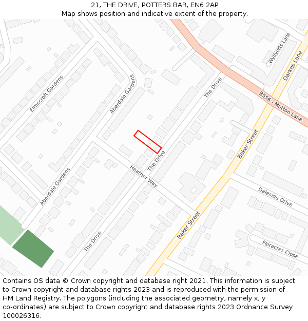 21, THE DRIVE, POTTERS BAR, EN6 2AP: Location map and indicative extent of plot