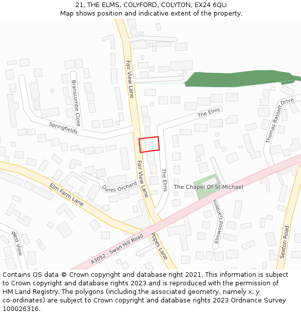 21, THE ELMS, COLYFORD, COLYTON, EX24 6QU: Location map and indicative extent of plot