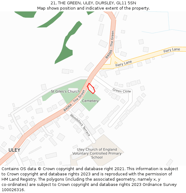 21, THE GREEN, ULEY, DURSLEY, GL11 5SN: Location map and indicative extent of plot