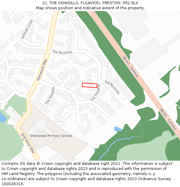 21, THE HOWGILLS, FULWOOD, PRESTON, PR2 9LX: Location map and indicative extent of plot