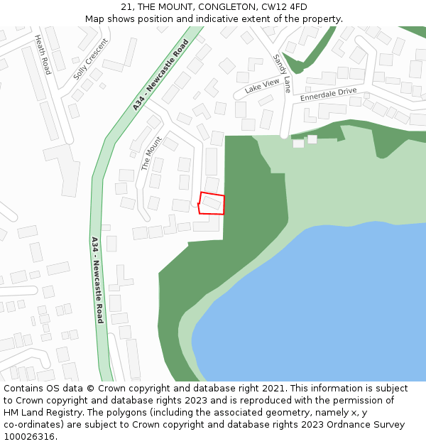 21, THE MOUNT, CONGLETON, CW12 4FD: Location map and indicative extent of plot