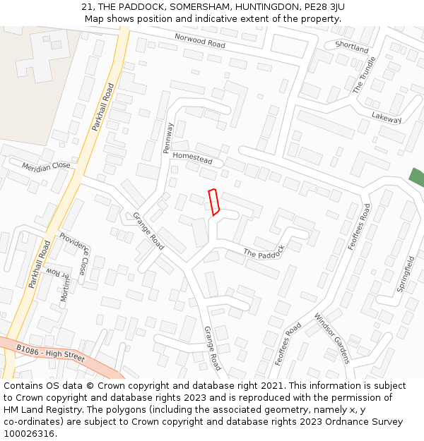 21, THE PADDOCK, SOMERSHAM, HUNTINGDON, PE28 3JU: Location map and indicative extent of plot