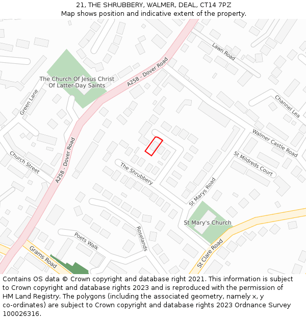 21, THE SHRUBBERY, WALMER, DEAL, CT14 7PZ: Location map and indicative extent of plot