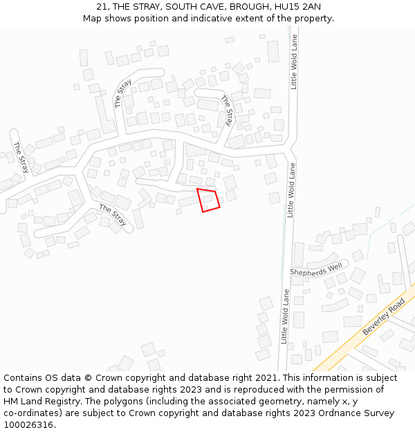 21, THE STRAY, SOUTH CAVE, BROUGH, HU15 2AN: Location map and indicative extent of plot