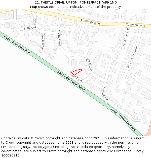 21, THISTLE DRIVE, UPTON, PONTEFRACT, WF9 1NQ: Location map and indicative extent of plot