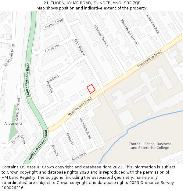 21, THORNHOLME ROAD, SUNDERLAND, SR2 7QF: Location map and indicative extent of plot