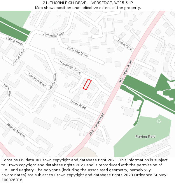 21, THORNLEIGH DRIVE, LIVERSEDGE, WF15 6HP: Location map and indicative extent of plot