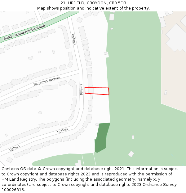 21, UPFIELD, CROYDON, CR0 5DR: Location map and indicative extent of plot