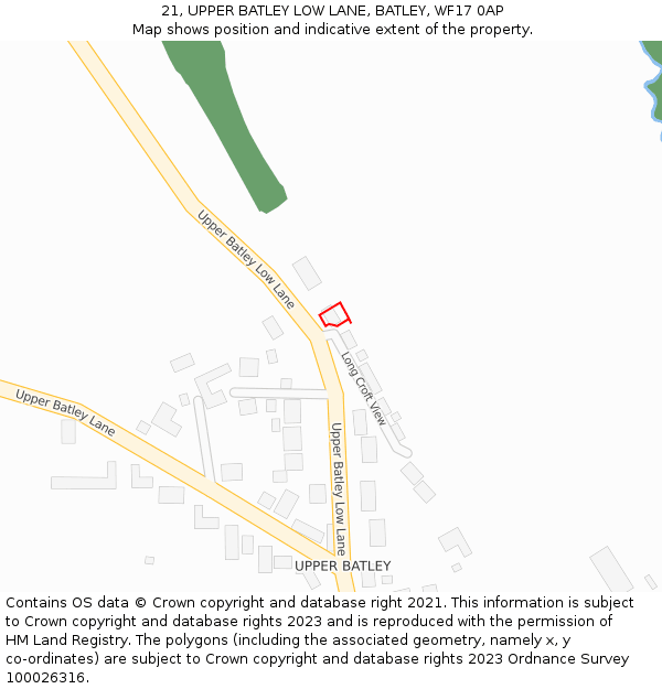 21, UPPER BATLEY LOW LANE, BATLEY, WF17 0AP: Location map and indicative extent of plot