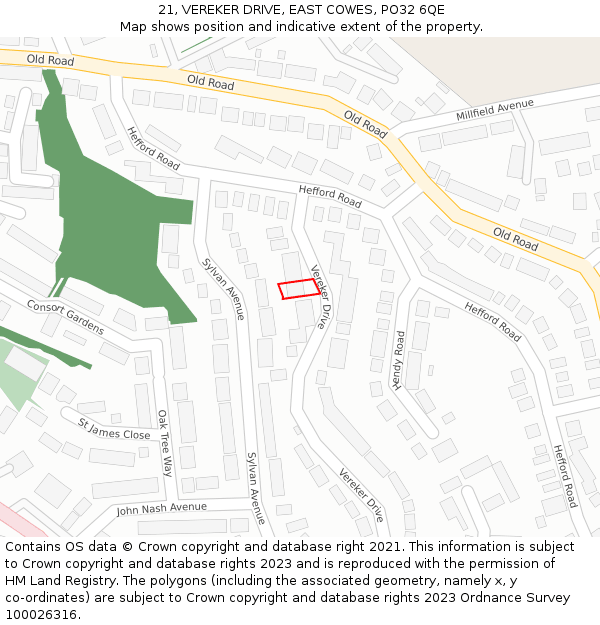 21, VEREKER DRIVE, EAST COWES, PO32 6QE: Location map and indicative extent of plot