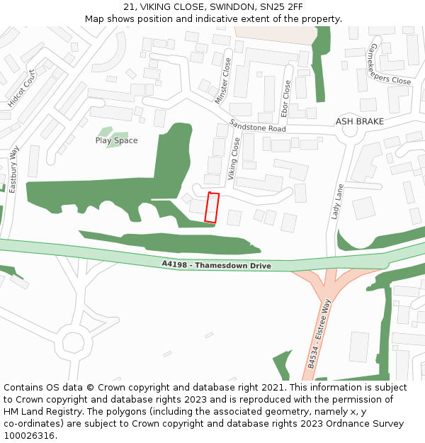 21, VIKING CLOSE, SWINDON, SN25 2FF: Location map and indicative extent of plot